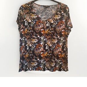 80 Park Women's 2X Geometric Abstract Print Top - V-Neck with Ring Detail